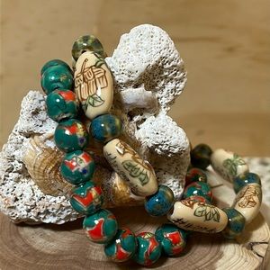 NWOT ~ 2 Artisan Ceramic Beaded Bracelets ~ Stretch